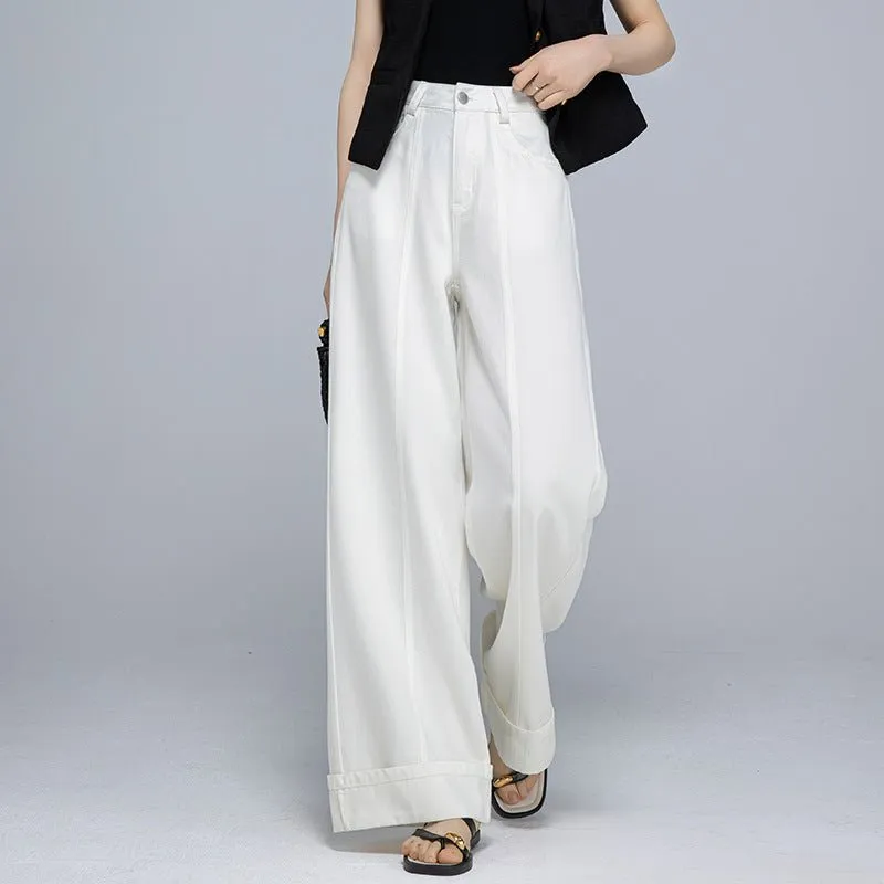 Tencel cotton drape wide-leg pants women's summer thin casual loose fashion thin flanged straight jeans made by Negative