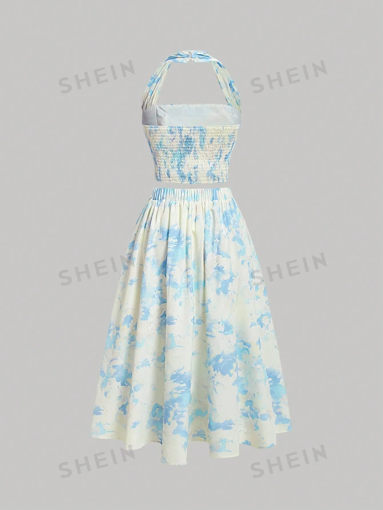 MOD Ladies' Floral Printed Pleated Halter Neck Vest And Skirt Set sold by Negative product image thumbnail 5