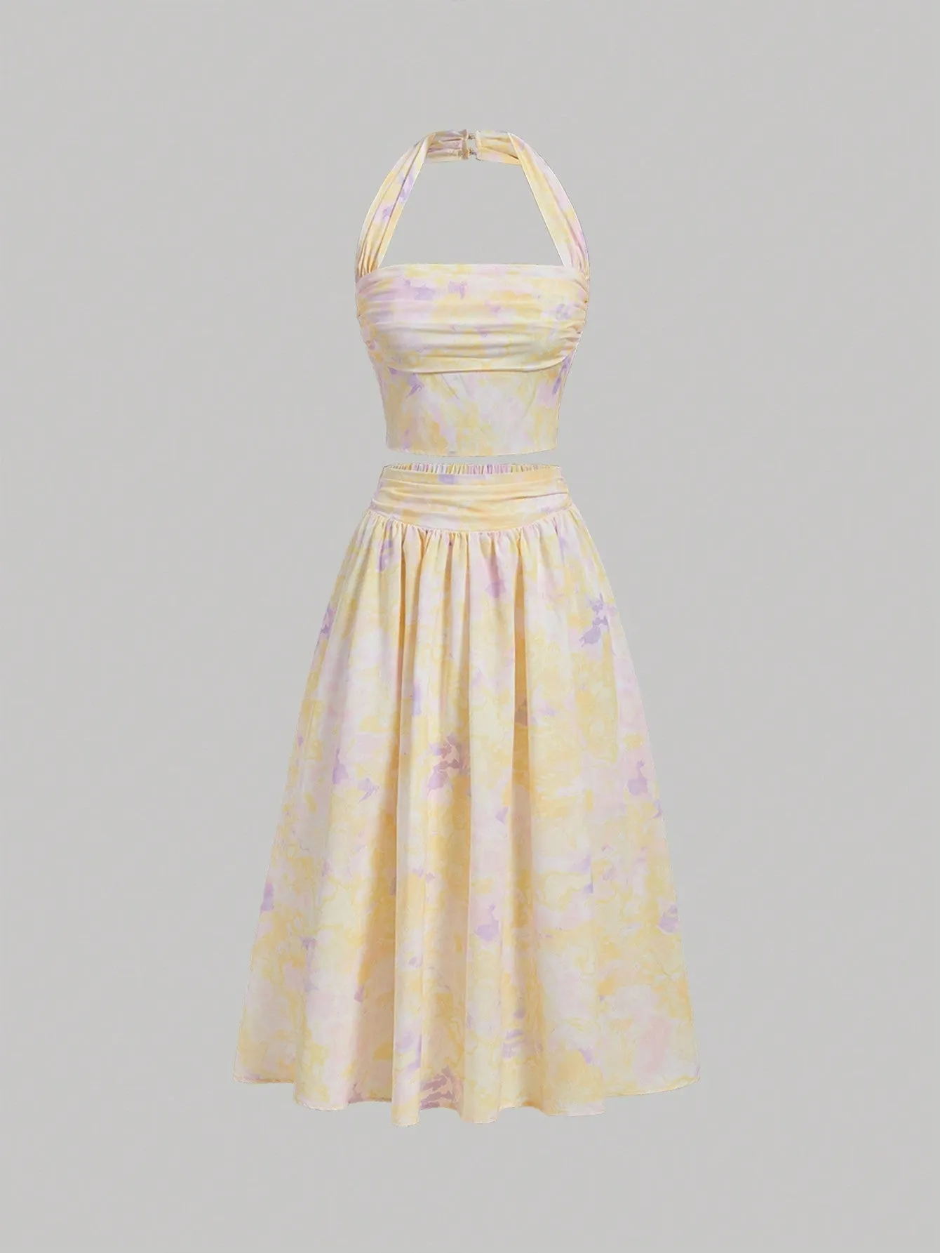 MOD Ladies' Floral Printed Pleated Halter Neck Vest And Skirt Set sold by Negative product image thumbnail 2