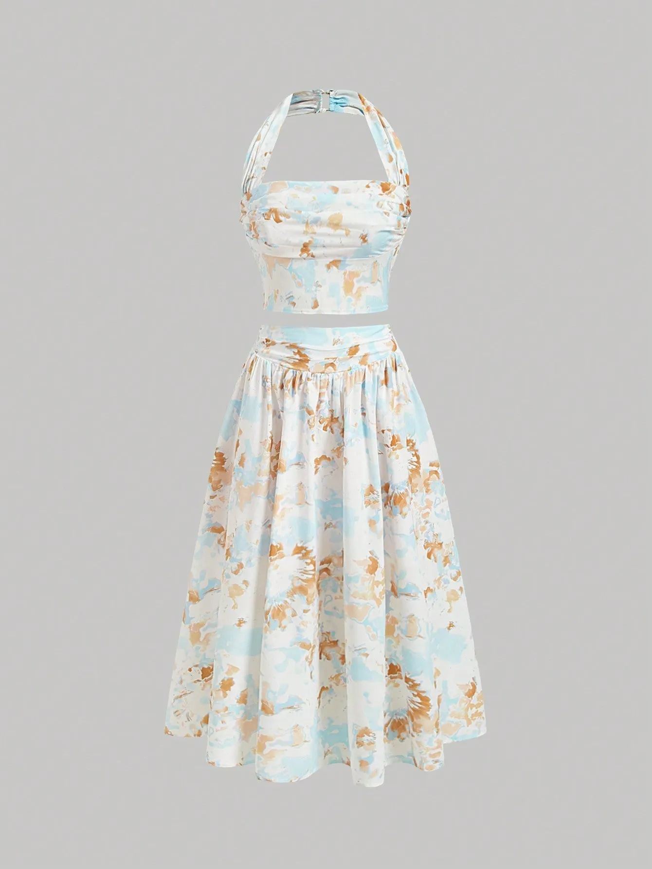 MOD Ladies' Floral Printed Pleated Halter Neck Vest And Skirt Set sold by Negative product image thumbnail 3
