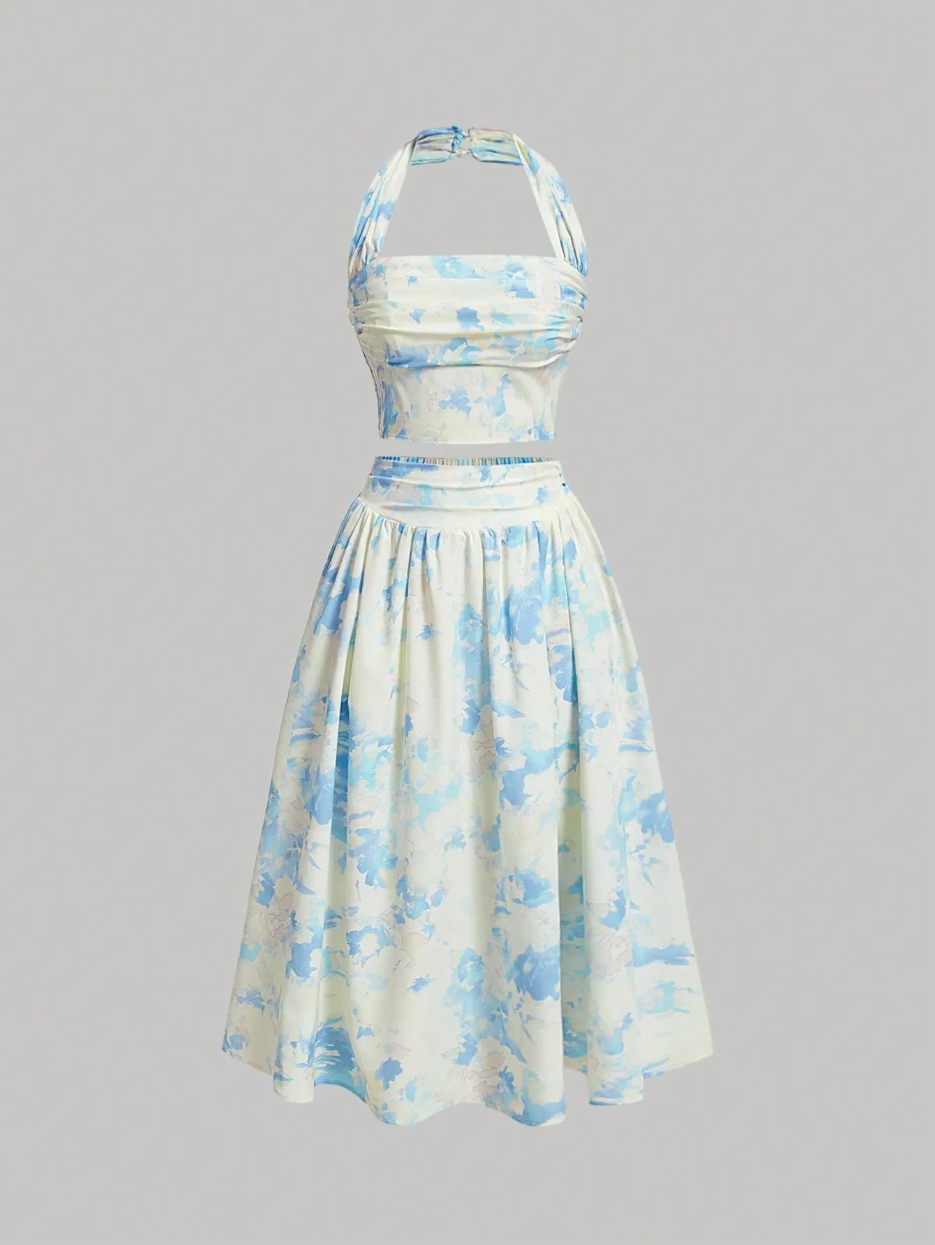 MOD Ladies' Floral Printed Pleated Halter Neck Vest And Skirt Set sold by Negative product image thumbnail 4
