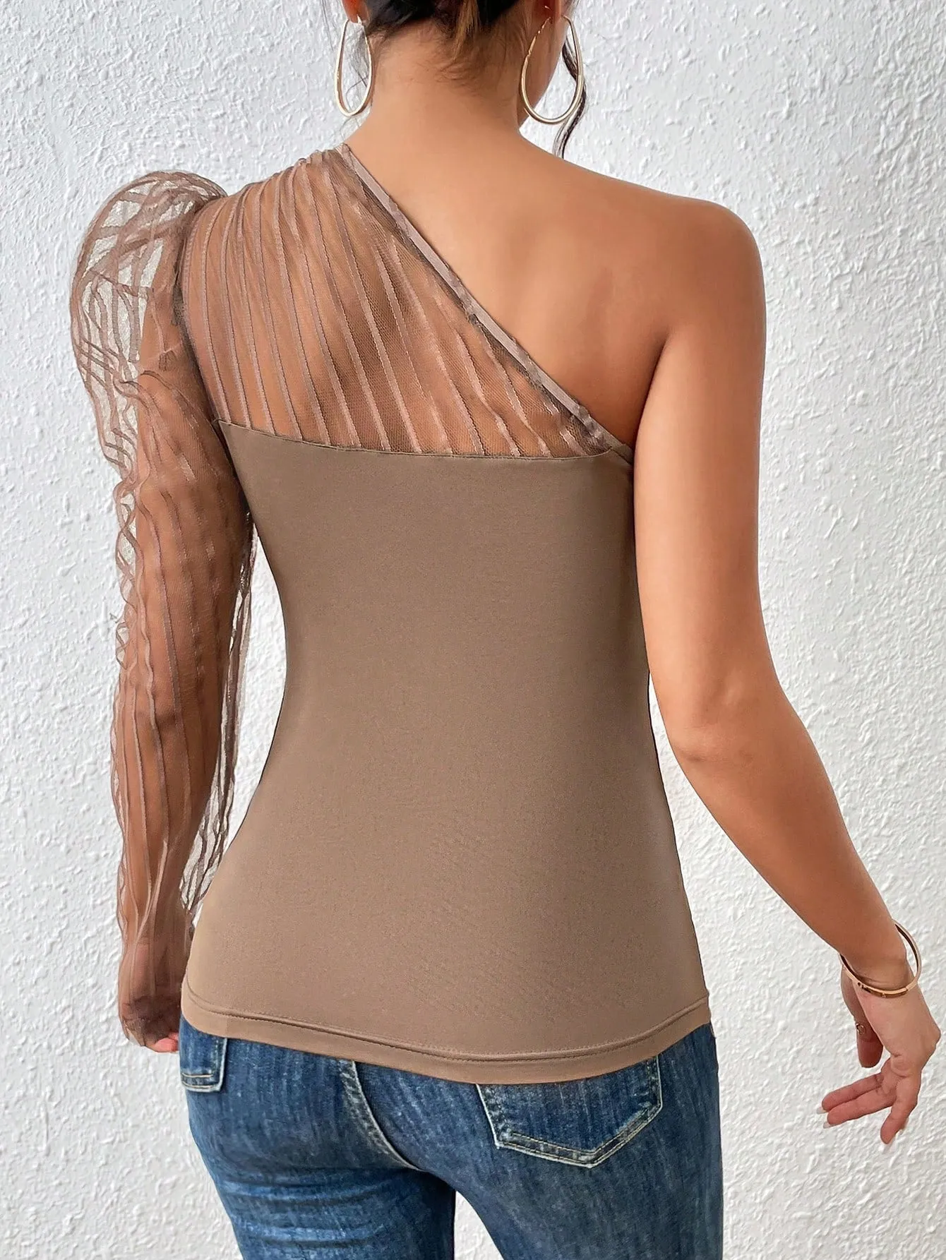 One Shoulder Contrast Mesh Top sold by Negative product image thumbnail 4