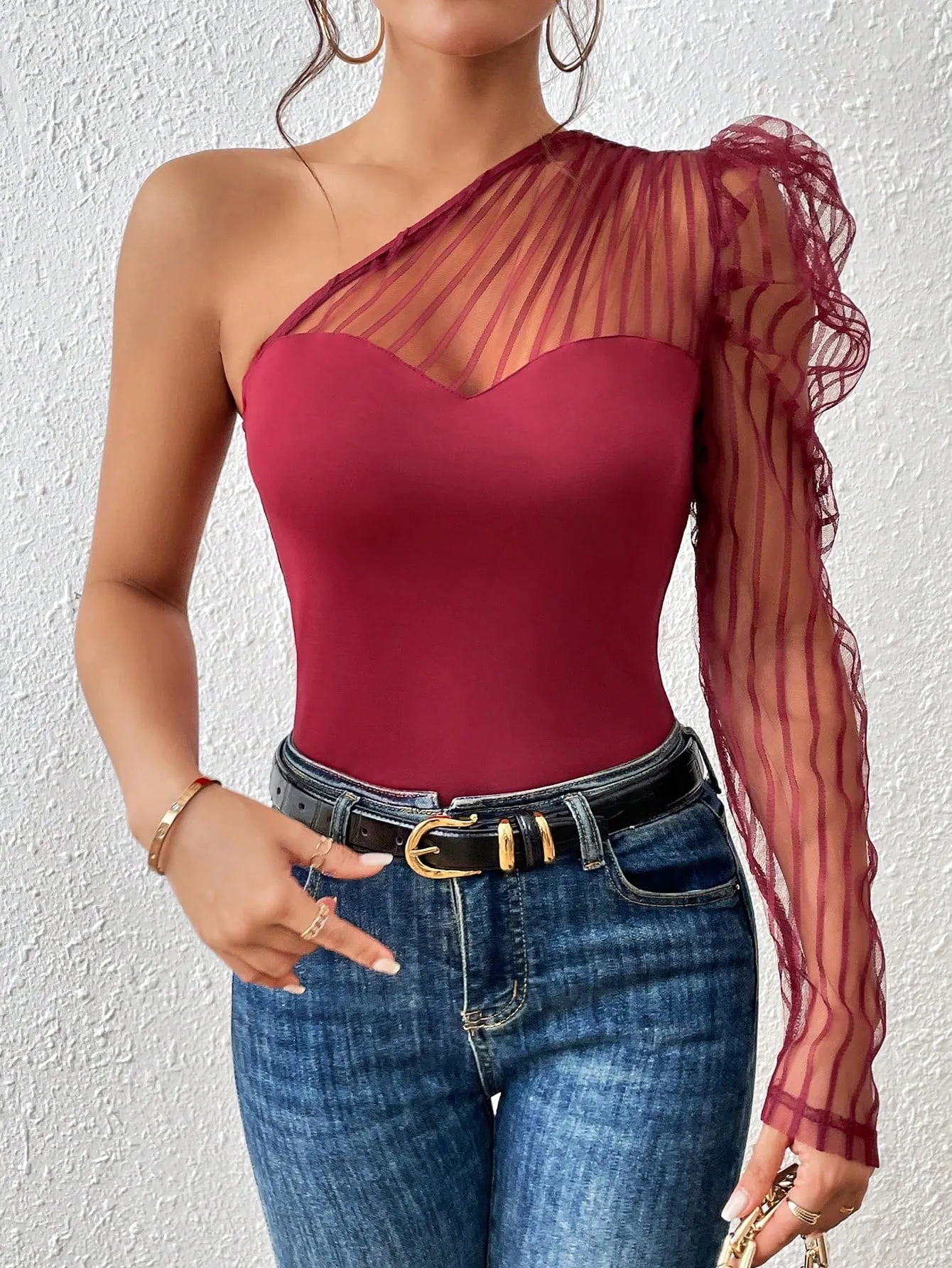 One Shoulder Contrast Mesh Top sold by Negative product image thumbnail 2