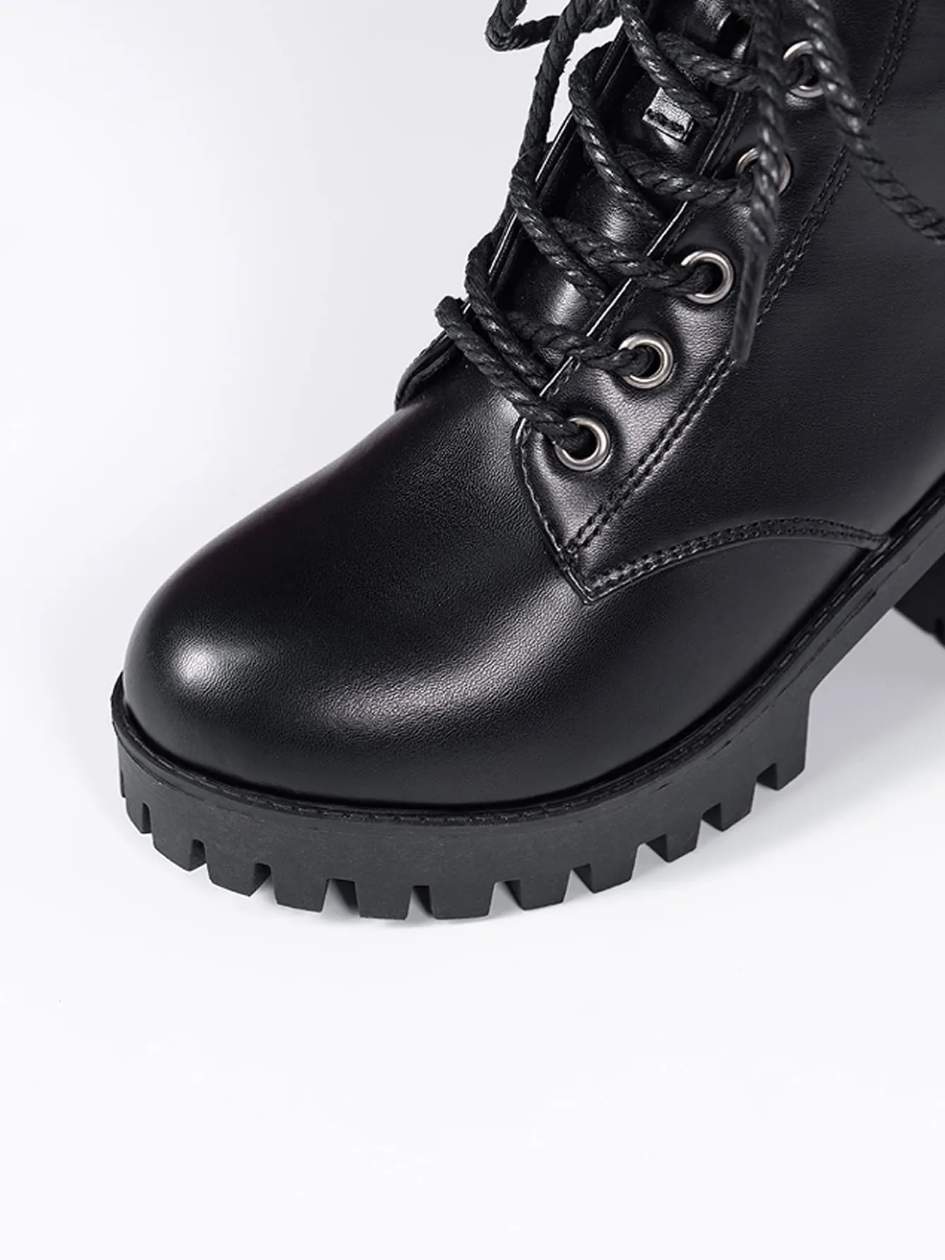 Women Buckle Decor Lace-Up Front Zipper Side Platform Combat Boots, Punk Outdoor Boots sold by Negative product image thumbnail 4
