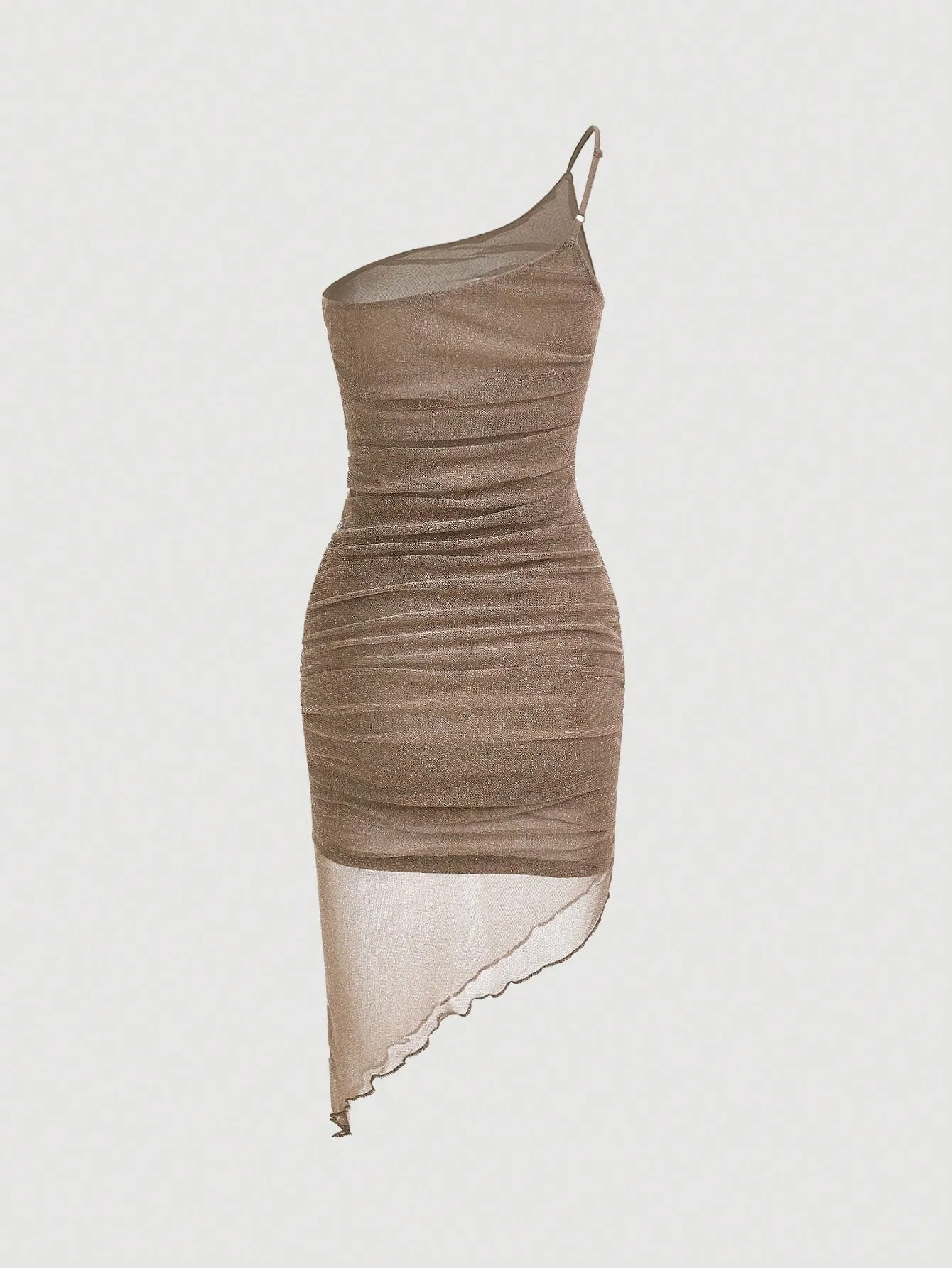 One Shoulder Ruched Asymmetrical Hem Mesh Dress sold by Negative product image thumbnail 2