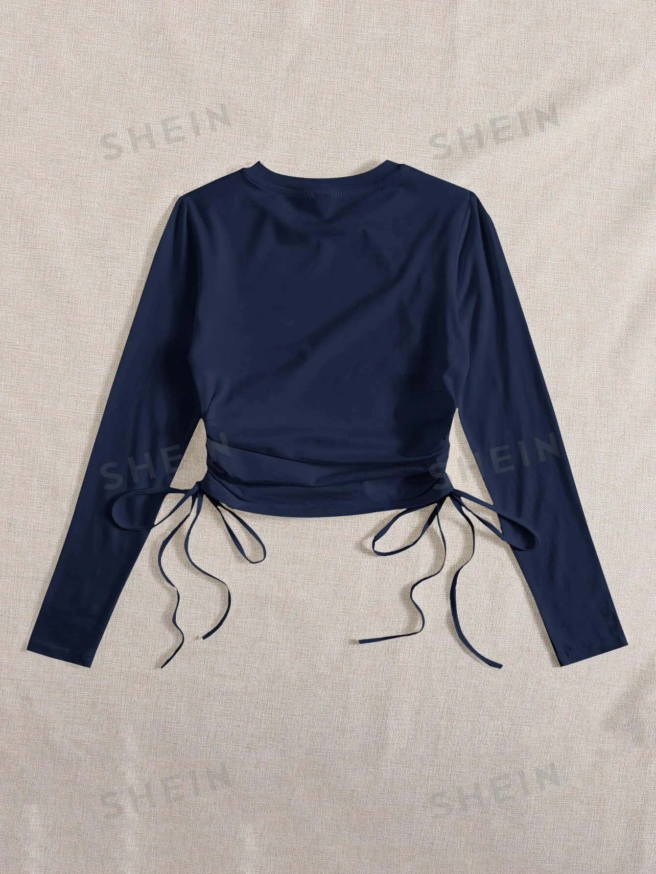 Drawstring Ruched Solid Round Neck Crop Tee sold by Negative product image thumbnail 4