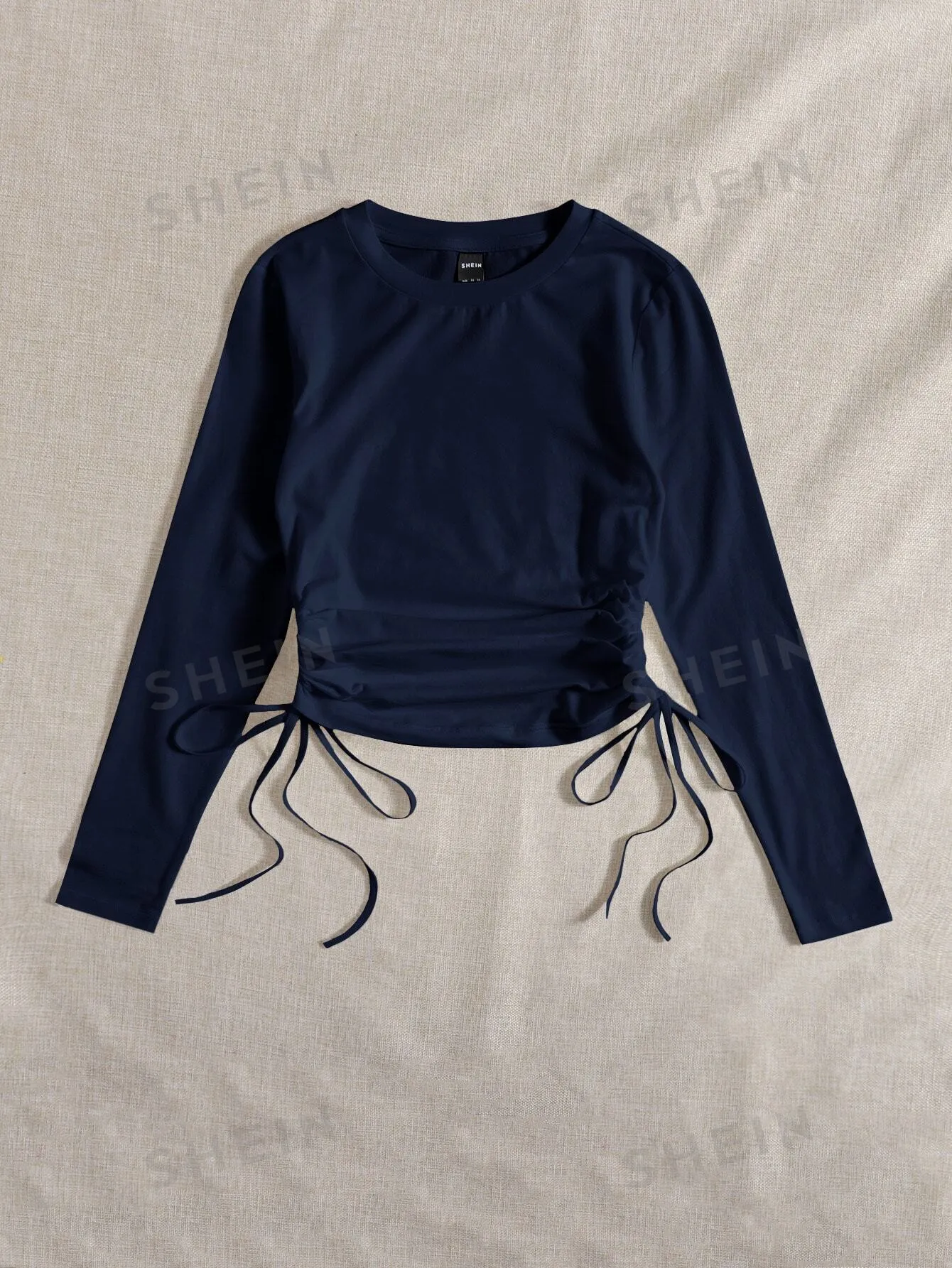 Drawstring Ruched Solid Round Neck Crop Tee sold by Negative product image thumbnail 5