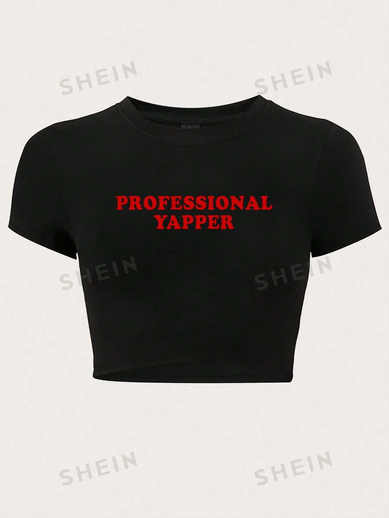 EZwear Short Cropped Slim Fit T-Shirt With Red Slogan, High Elasticity sold by Negative