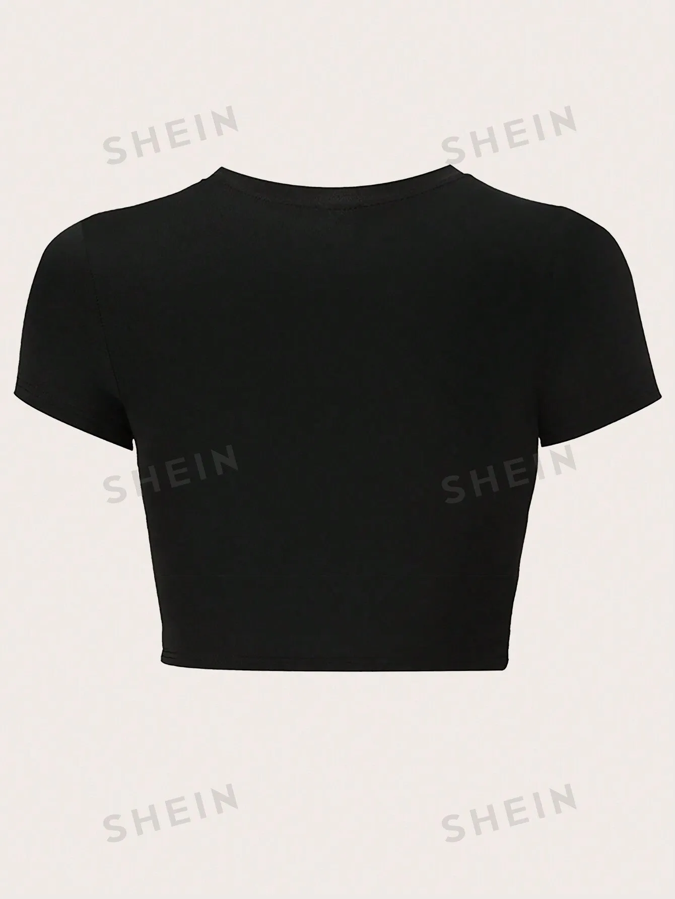 EZwear Short Cropped Slim Fit T-Shirt With Red Slogan, High Elasticity sold by Negative product image thumbnail 2