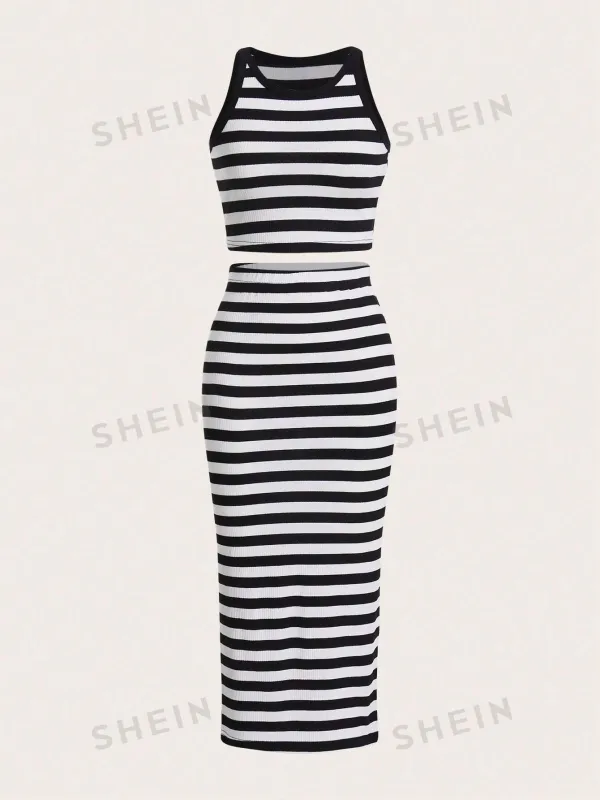 SHEIN EZwear Striped Tank Top & Skirt made by Negative