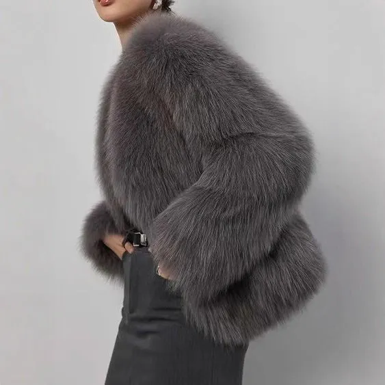 The Royal Plush | Women's Short Faux Fur V-Neck Jacket FD sold by Negative product image thumbnail 3