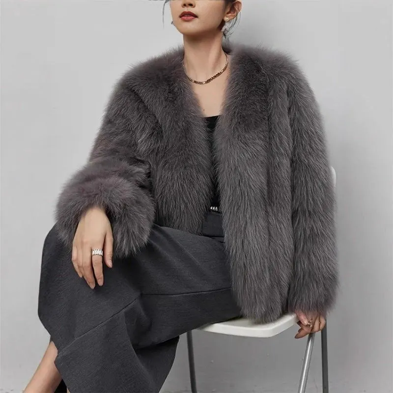 The Royal Plush | Women's Short Faux Fur V-Neck Jacket FD sold by Negative product image thumbnail 4