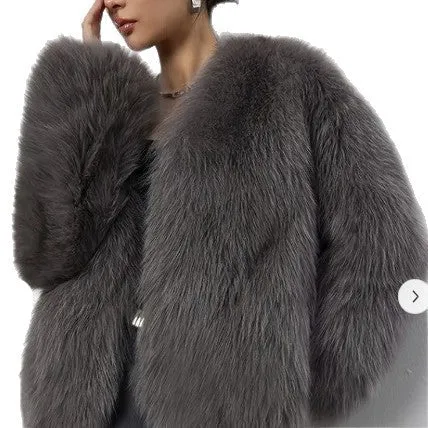 The Royal Plush | Women's Short Faux Fur V-Neck Jacket FD sold by Negative product image thumbnail 5