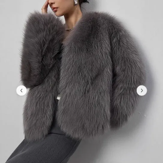 The Royal Plush | Women's Short Faux Fur V-Neck Jacket FD sold by Negative product image thumbnail 2
