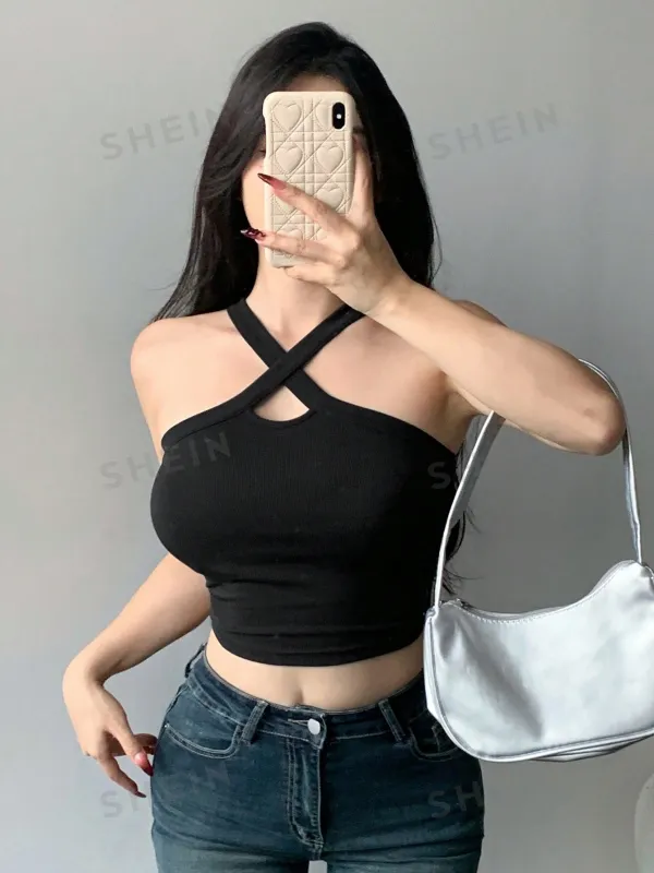 Women's Solid Color Crisscross Halter Top (FD) made by Negative