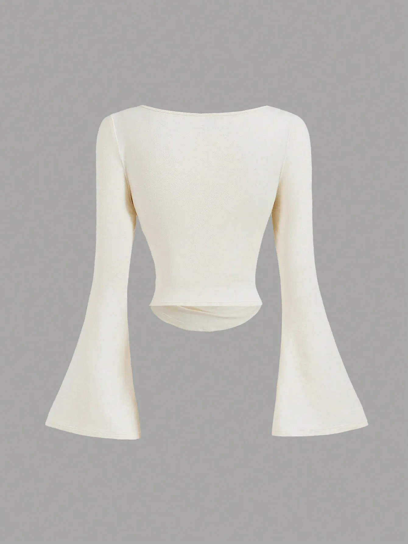 MOD Casual Solid Color Boat Neck Bell Sleeve Ruched Waist Versatile T-Shirt FD sold by Negative product image thumbnail 5