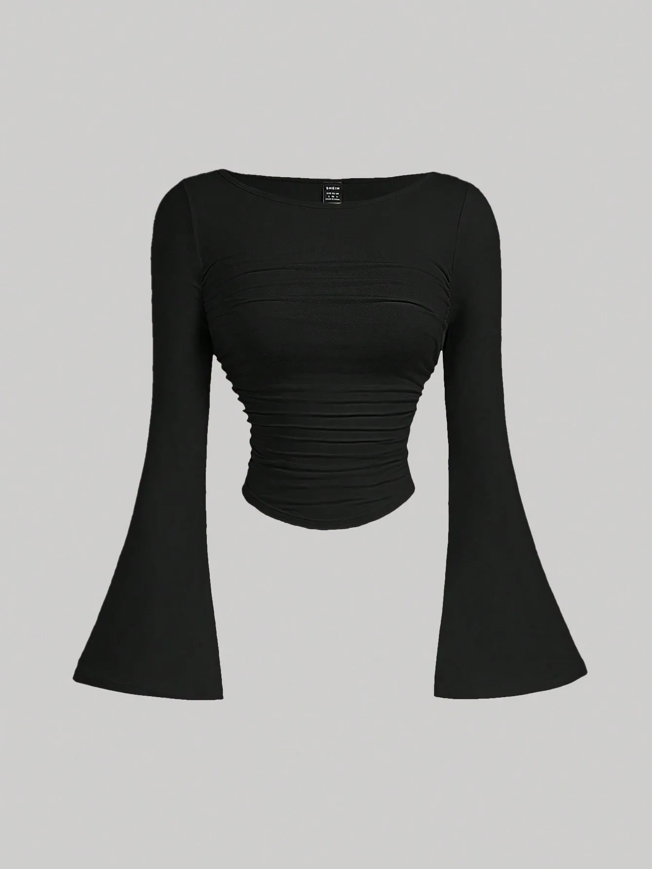 MOD Casual Solid Color Boat Neck Bell Sleeve Ruched Waist Versatile T-Shirt FD sold by Negative product image thumbnail 2