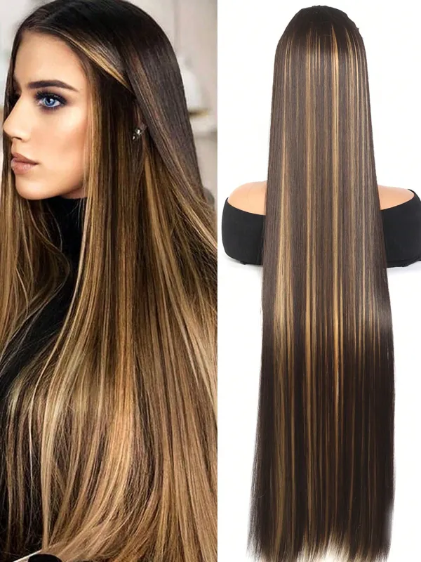 Clip In Hair Extensions 20-40 Inch Extra long Straight Brown Mixed Blonde Fake Hairpiece 5 Clips Synthetic Hair Extensions For Women Daily Use FD made by Negative