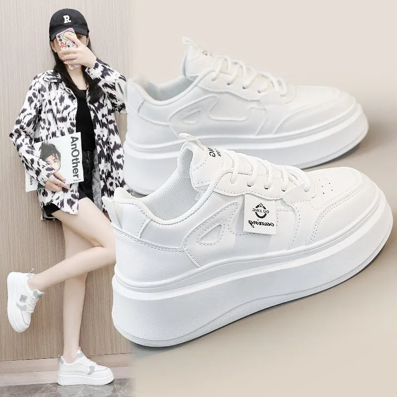 The Crisp Elevation | Women's Casual White Thick-Bottom Sneakers FD made by Negative