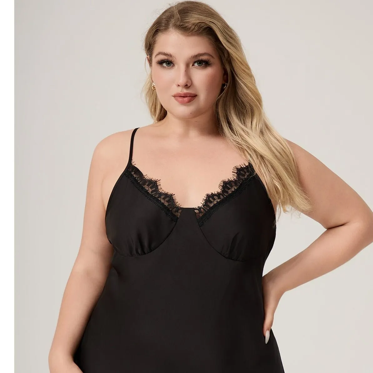 The Lace Seduction | Black Lace Satin Strap Mini Sleep Dress FD sold by Negative product image thumbnail 3