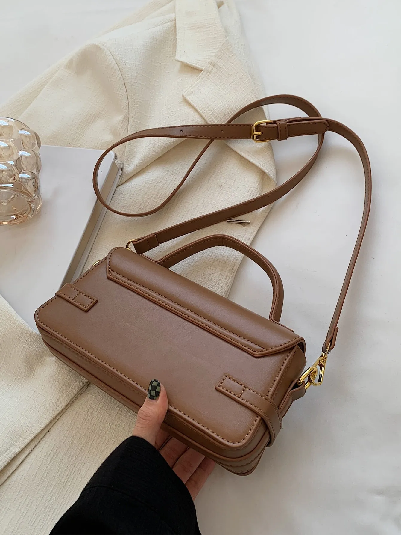Letter Embossed Buckle Decor Flap Square Bag (FD) sold by Negative product image thumbnail 3