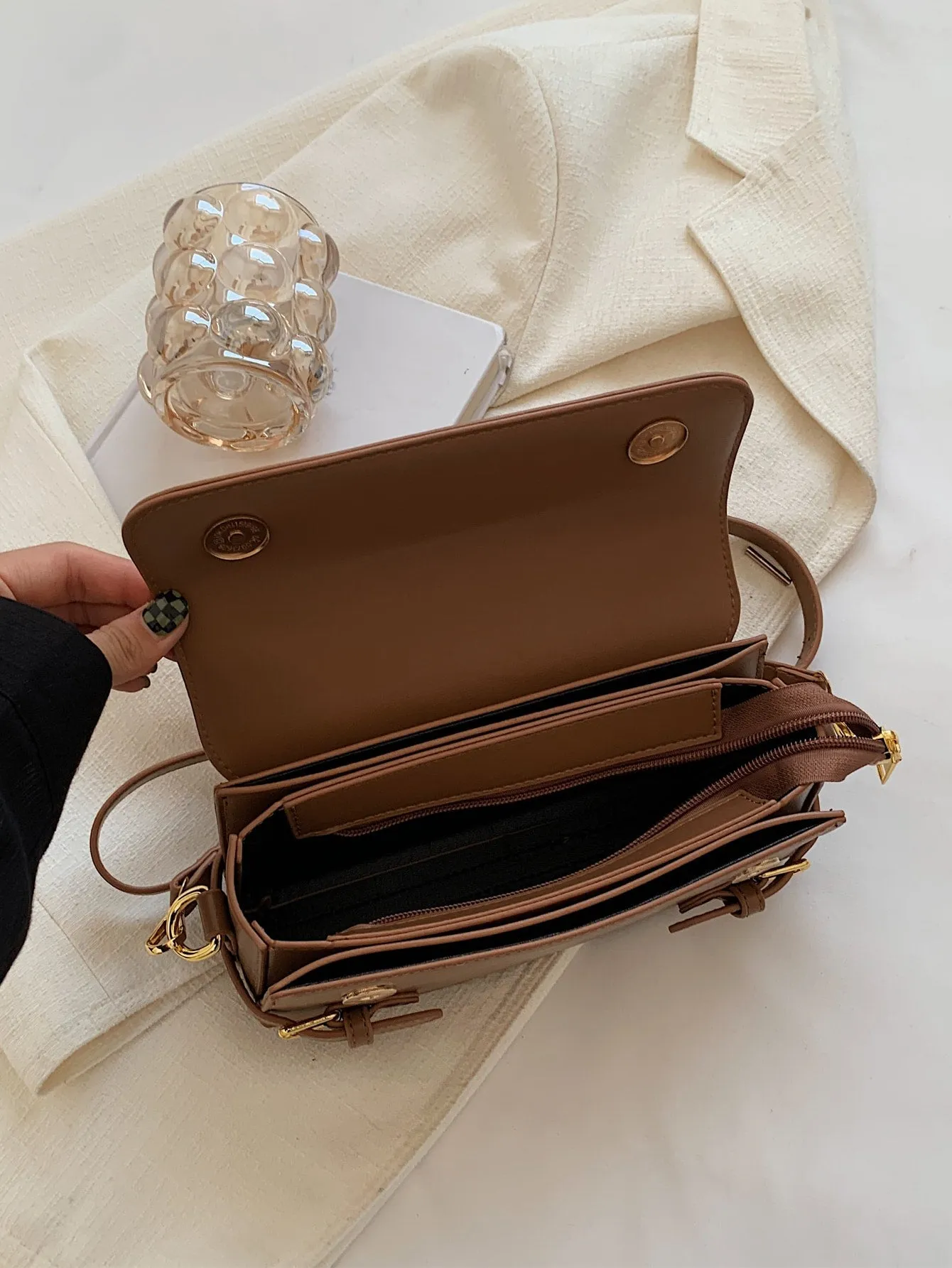 Letter Embossed Buckle Decor Flap Square Bag (FD) sold by Negative product image thumbnail 5