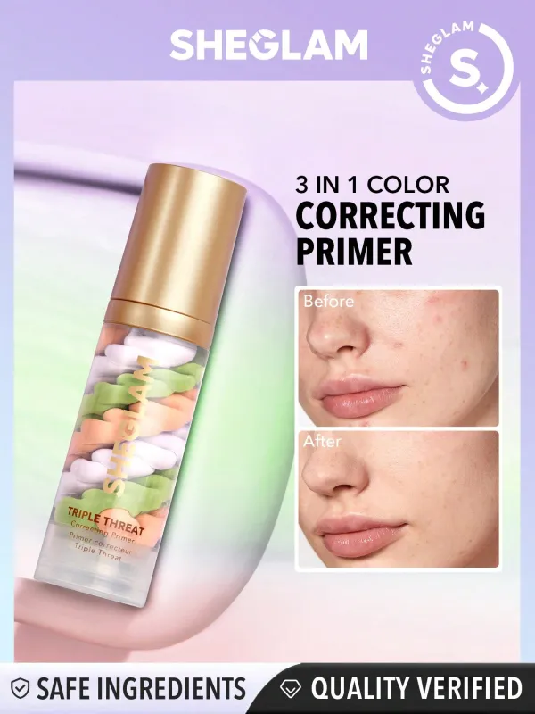 SHEGLAM Triple Threat Correcting Primer 3 In 1 Color Pore Minimizing Facial Makeup Primer Smooth Fine Lines Color Correcting Face Primer (FD)) made by Negative