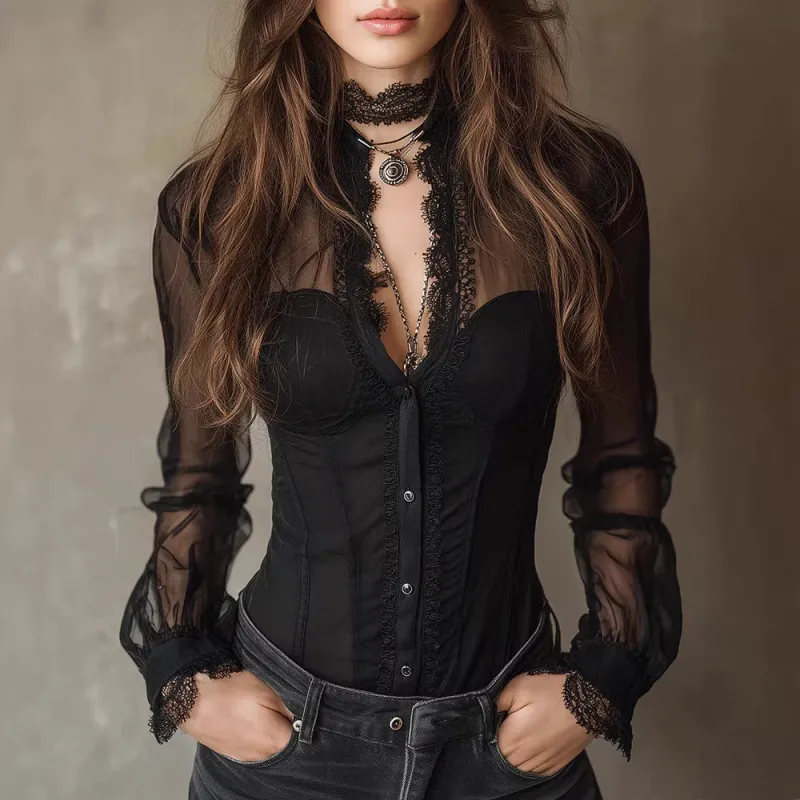 Velvet and Lace Button Top made by Negative