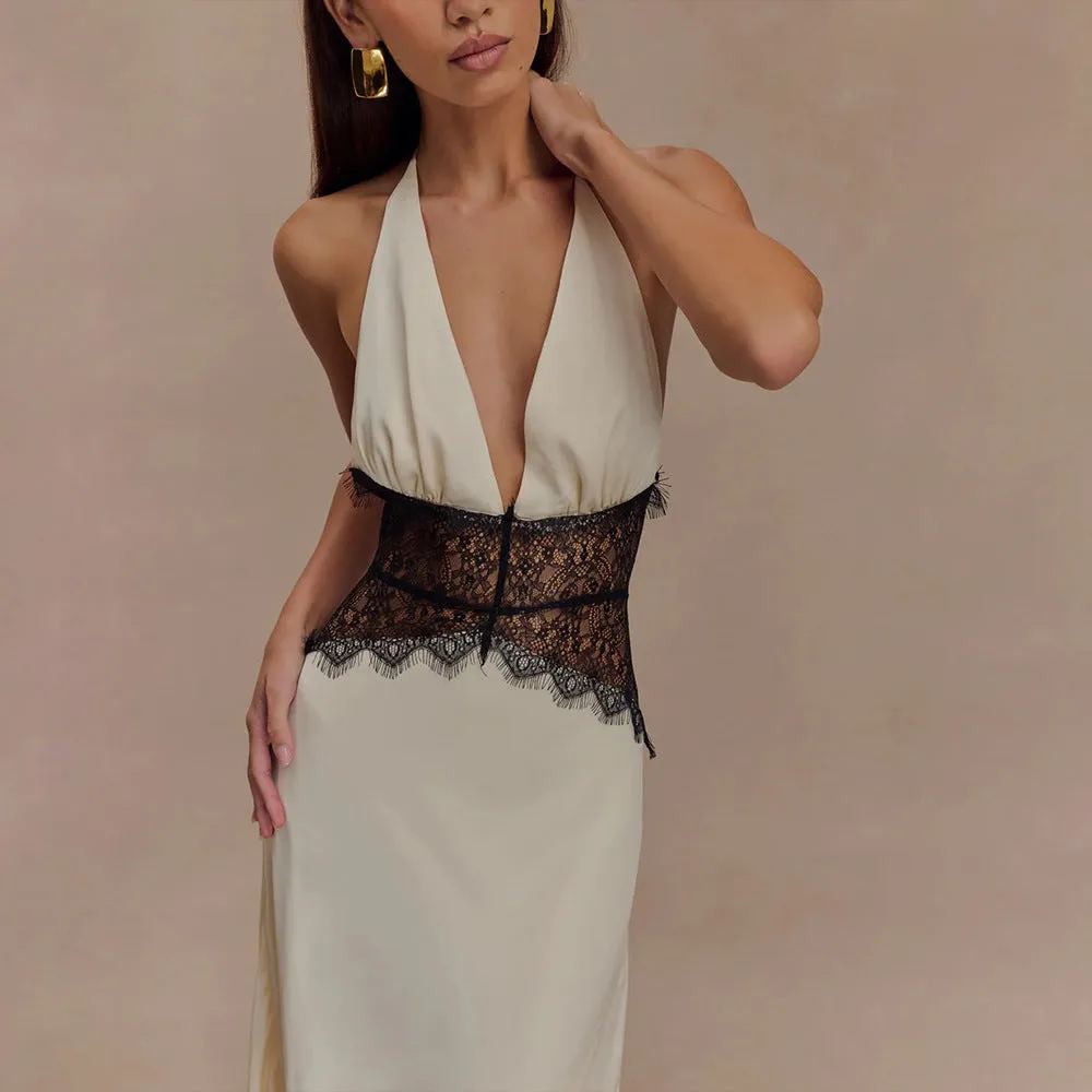 Satin Halter Maxi Dress with Lace sold by Negative product image thumbnail 2