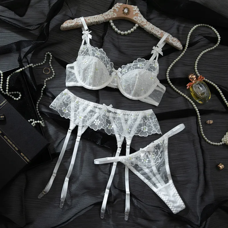 Embroidered Bra Set with Garter Belt made by Forever 21