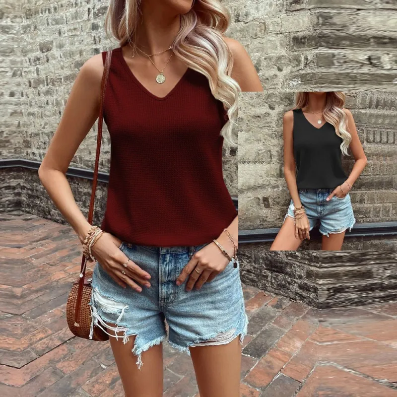 Backless V-Neck Waffle T-Shirt Vest made by Negative