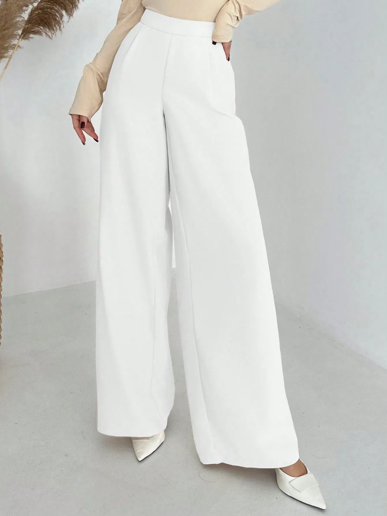 Elegant Casual Commuting All-Match High-Waisted Pleated Wide-Leg Long Pants, Luxury Retro Style sold by Negative product image thumbnail 3