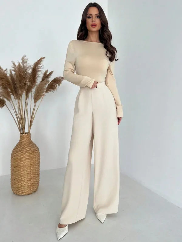 Elegant Casual Commuting All-Match High-Waisted Pleated Wide-Leg Long Pants, Luxury Retro Style made by Negative