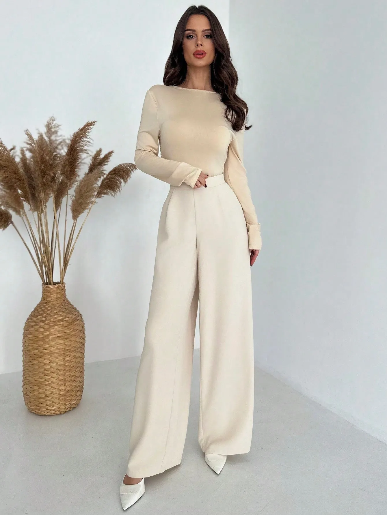 Elegant Casual Commuting All-Match High-Waisted Pleated Wide-Leg Long Pants, Luxury Retro Style sold by Negative