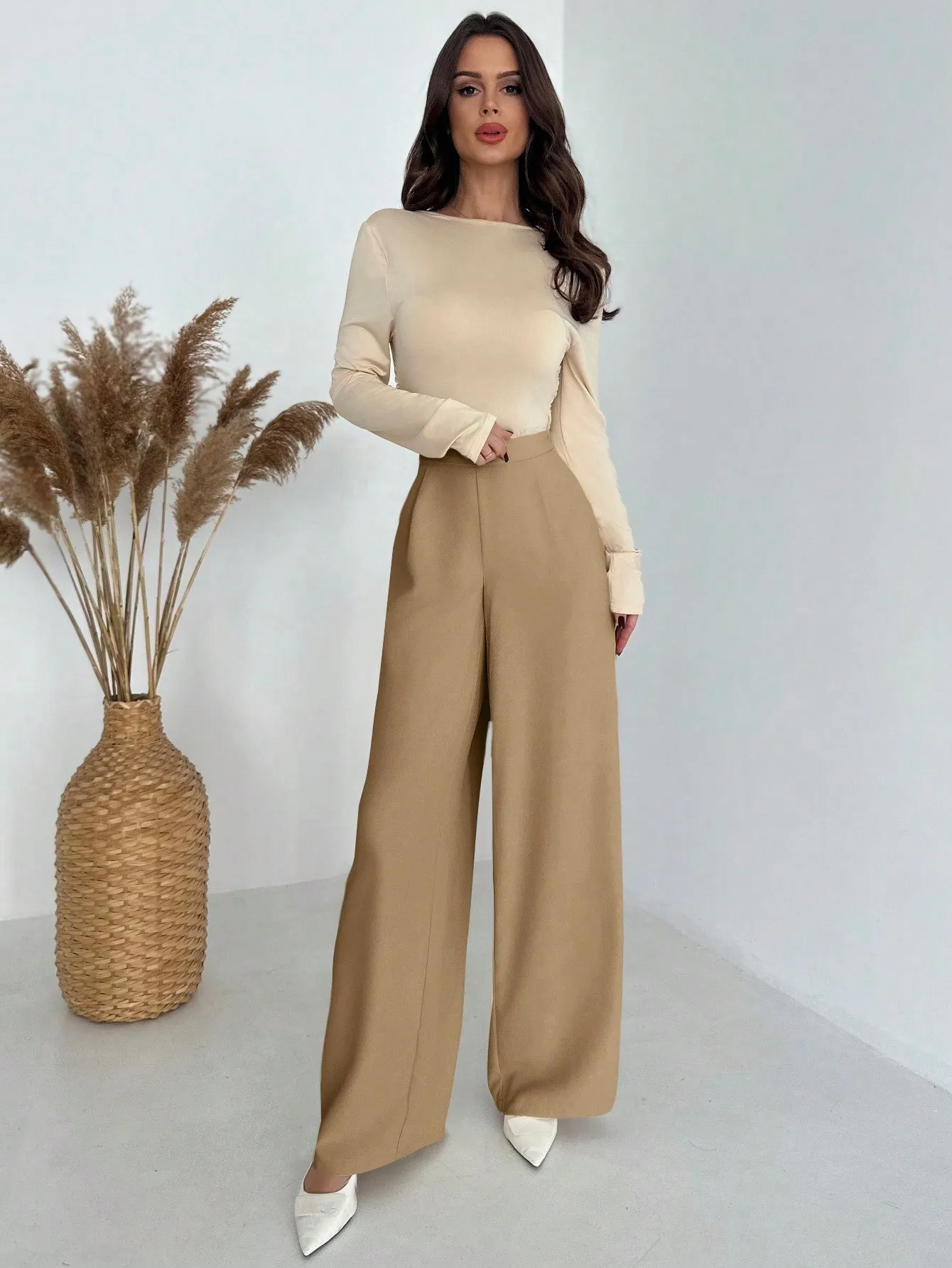 Elegant Casual Commuting All-Match High-Waisted Pleated Wide-Leg Long Pants, Luxury Retro Style sold by Negative product image thumbnail 2