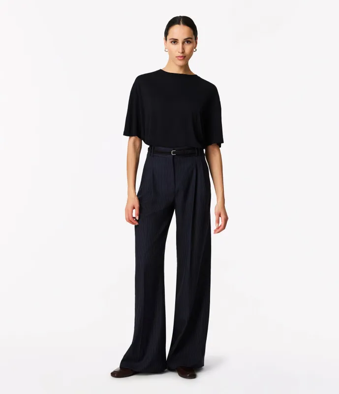 Twill Pleated Trouser | Navy/Chalk sold by Another Tomorrow