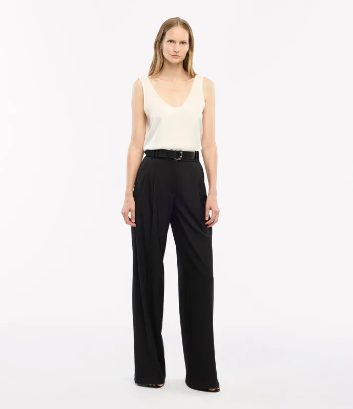 Twill Pleated Trouser | Black sold by Another Tomorrow