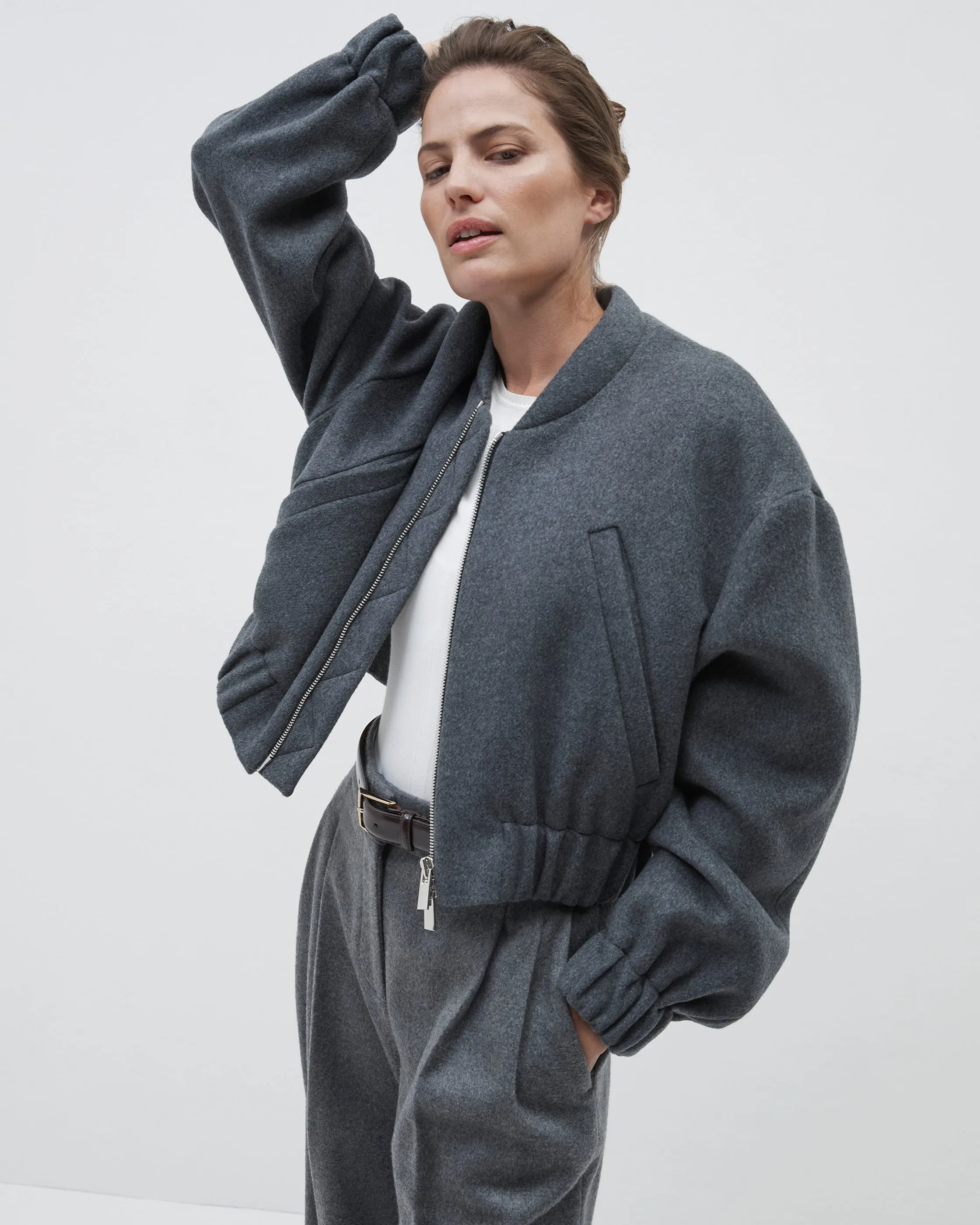 Wool Bomber Jacket | Light Grey Melange sold by Another Tomorrow
