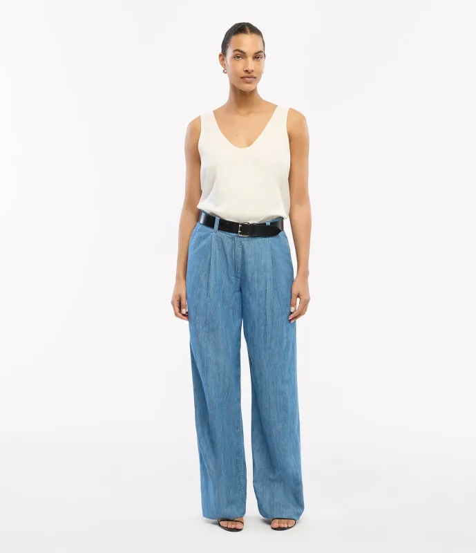 Chambray Relaxed Wide Leg Pant | Medium Blue made by Another Tomorrow