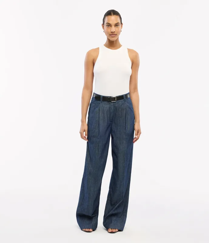 Chambray Relaxed Wide Leg Pant | Dark Blue made by Another Tomorrow