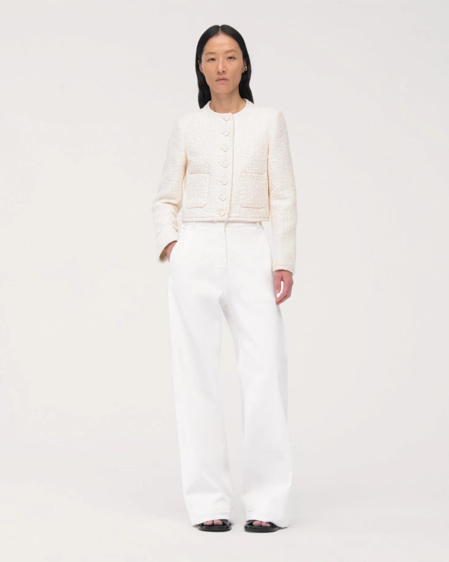Cropped Tweed Jacket | Cream sold by Another Tomorrow product image thumbnail 2
