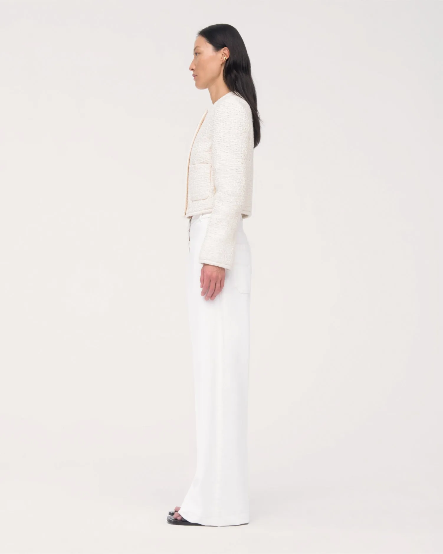 Cropped Tweed Jacket | Cream sold by Another Tomorrow product image thumbnail 4