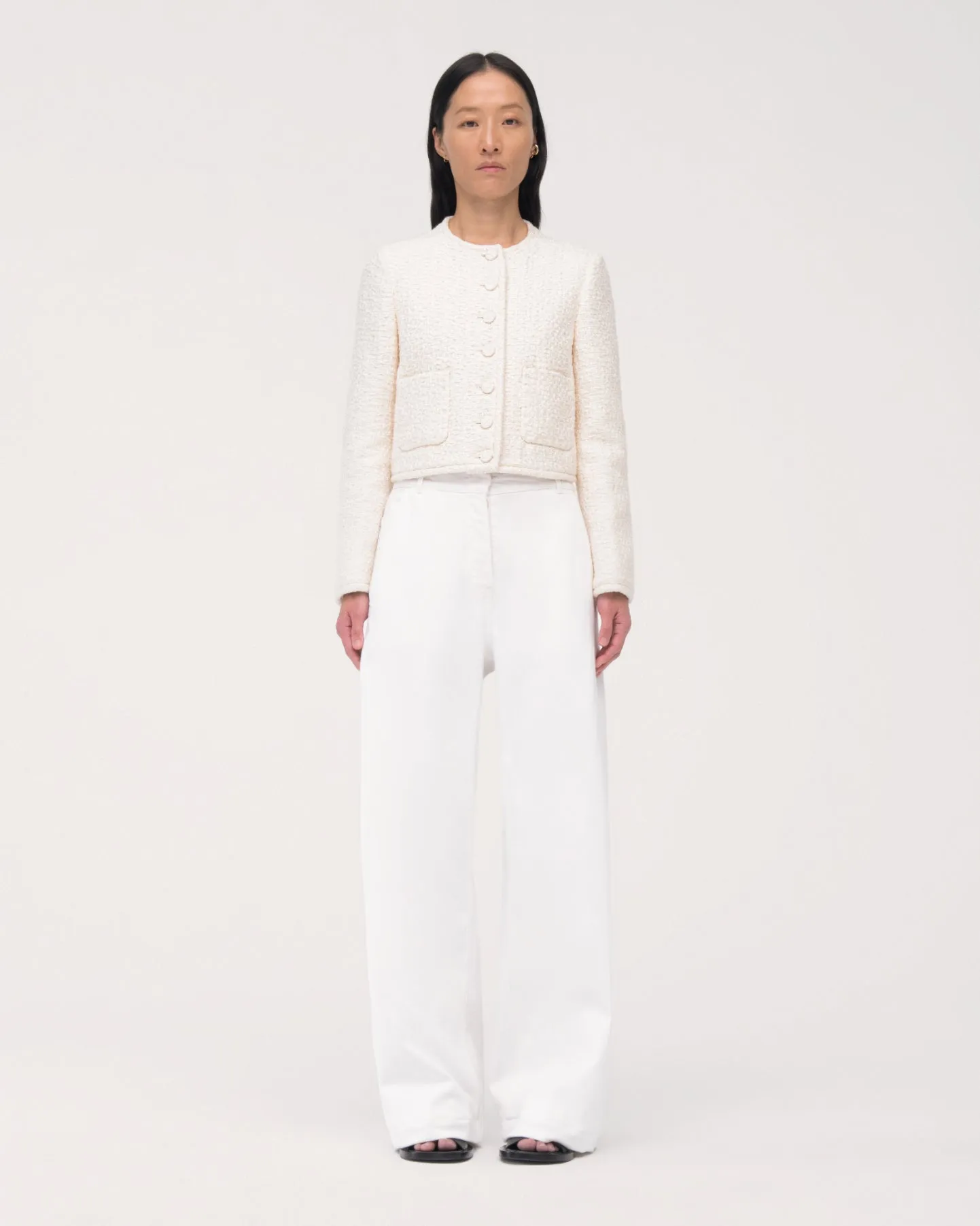 Cropped Tweed Jacket | Cream sold by Another Tomorrow product image thumbnail 3