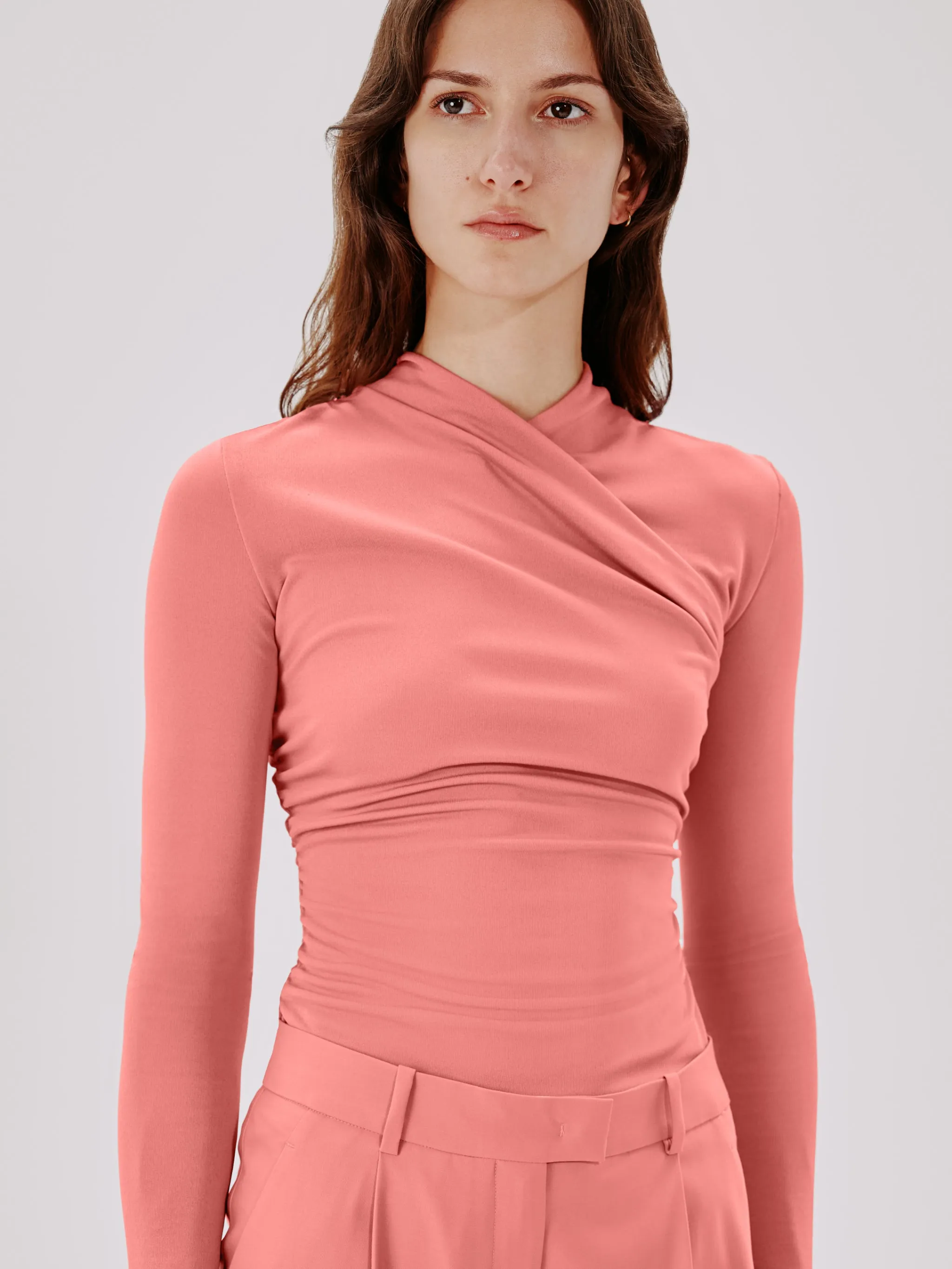 Crossover Neck Top | Pink sold by Another Tomorrow product image thumbnail 3