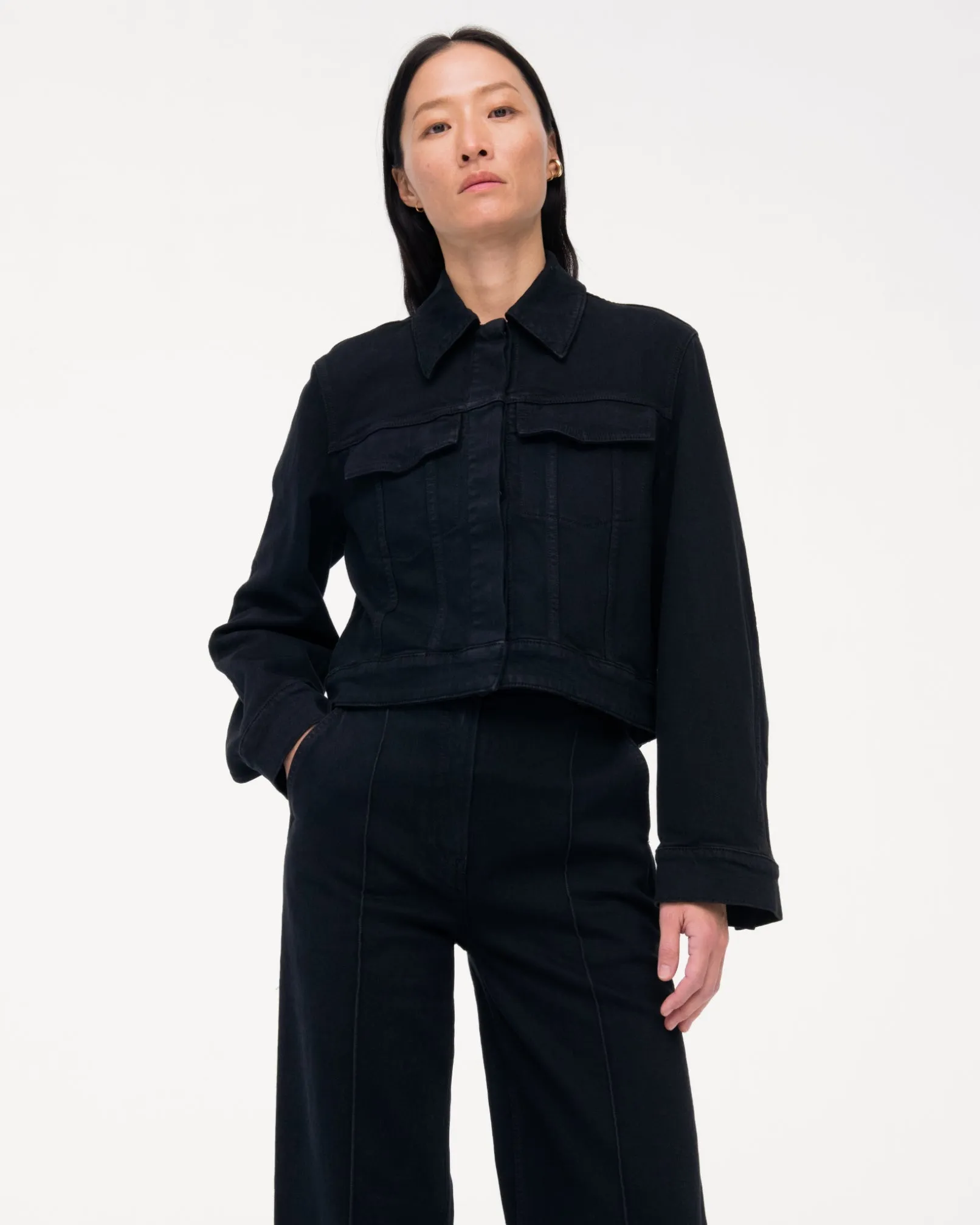 Cropped Denim Jacket | Overdye Black sold by Another Tomorrow product image thumbnail 2