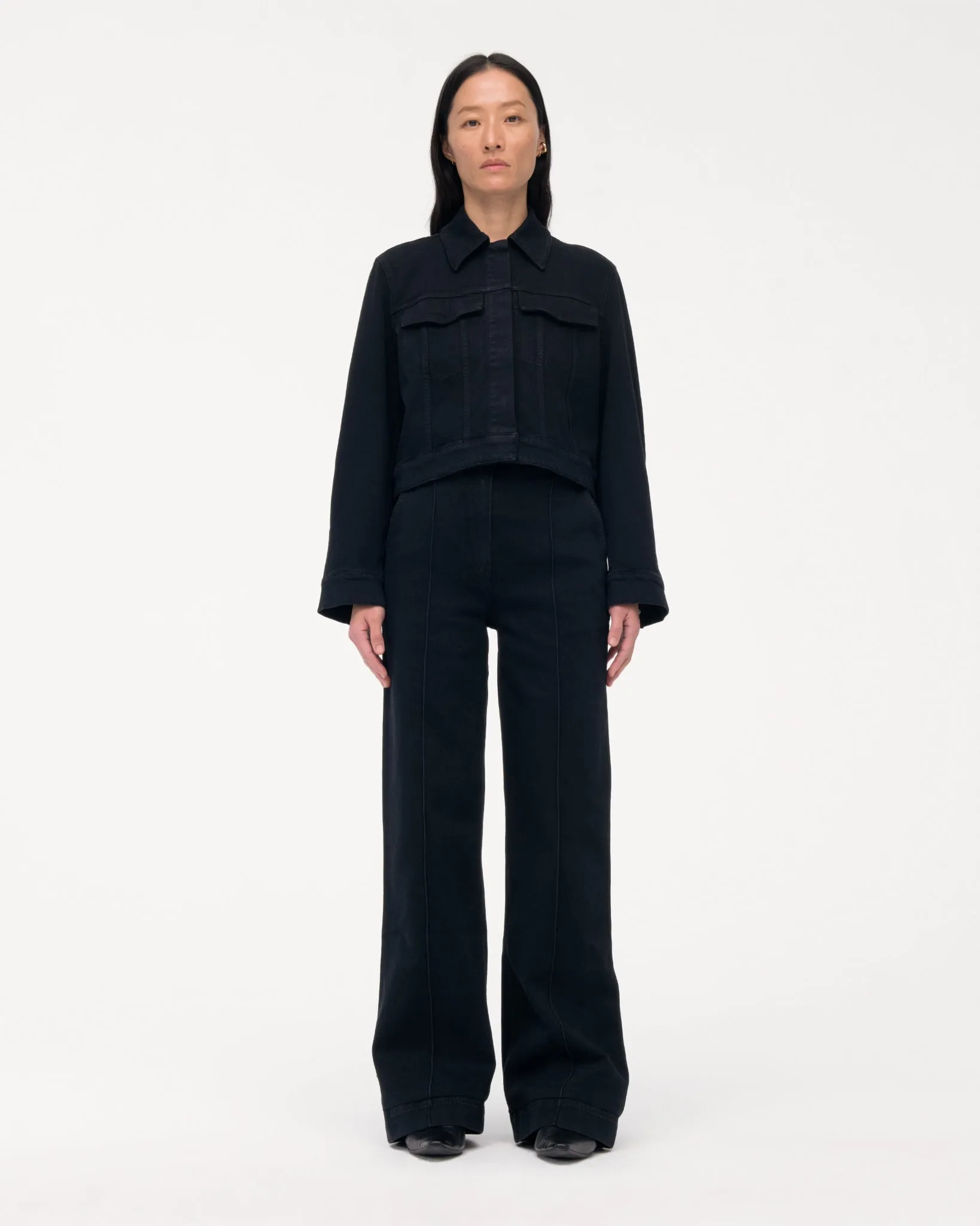 Cropped Denim Jacket | Overdye Black sold by Another Tomorrow product image thumbnail 3