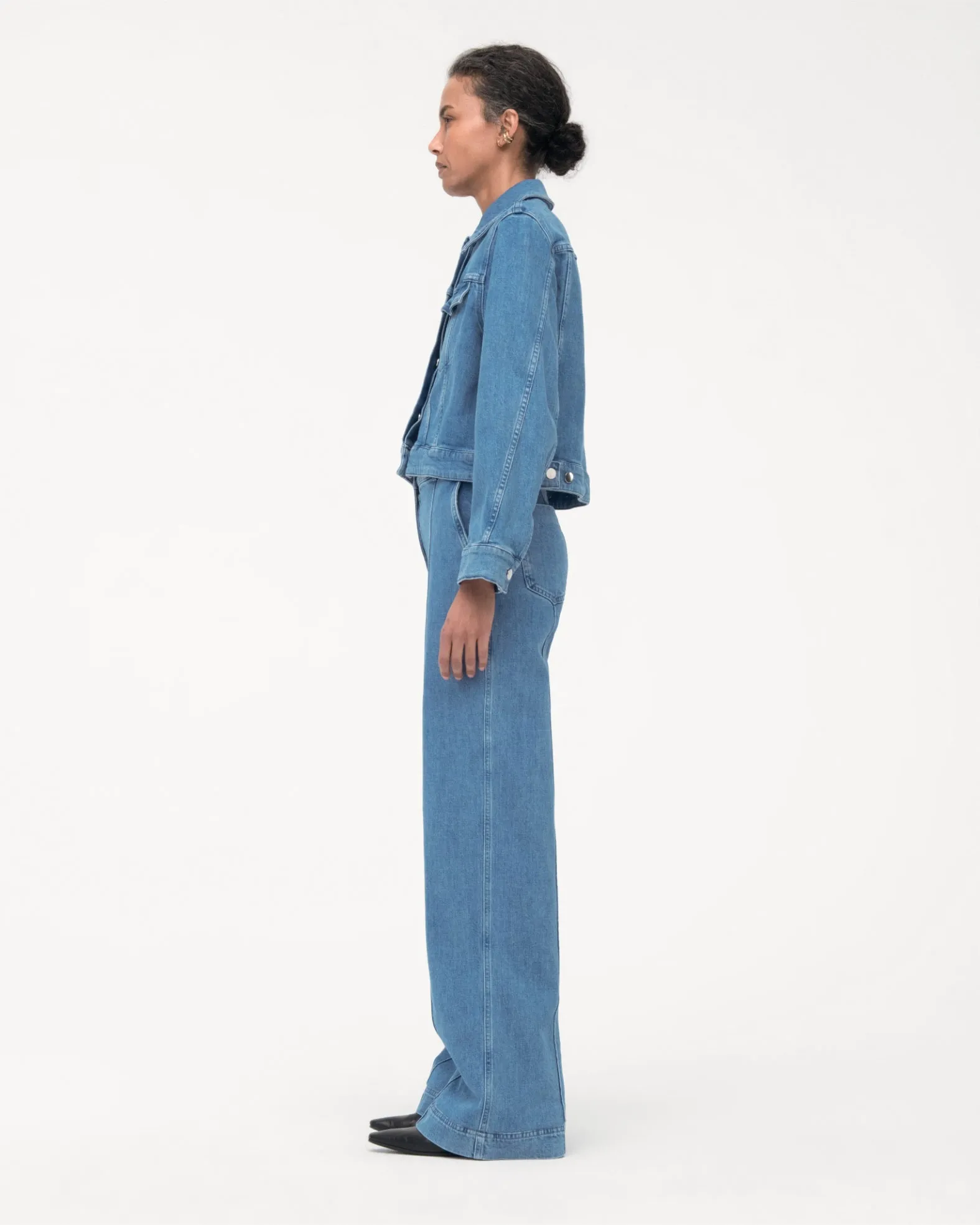 Cropped Denim Jacket | Light Blue Wash sold by Another Tomorrow product image thumbnail 4