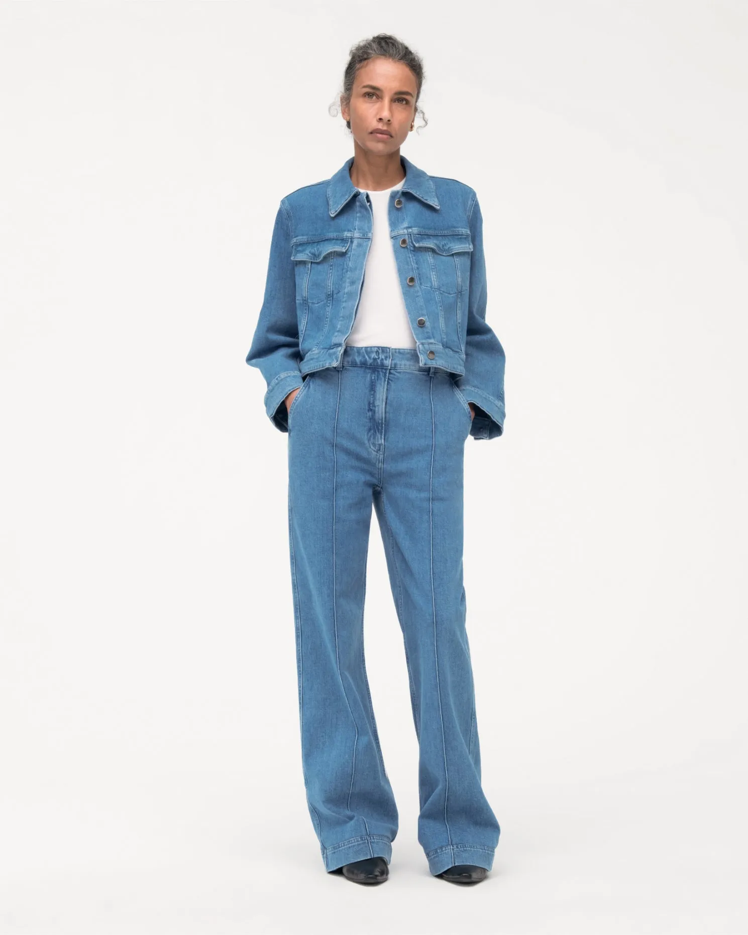 Cropped Denim Jacket | Light Blue Wash sold by Another Tomorrow