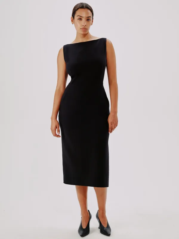 Doppio Boatneck Dress | Black made by Another Tomorrow
