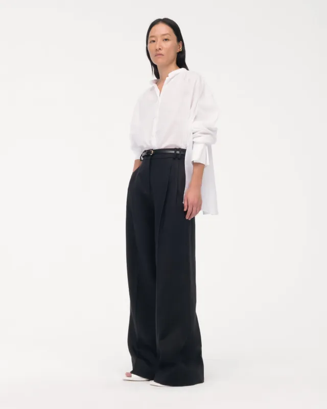 Linen Pleated Trouser | Black sold by Another Tomorrow